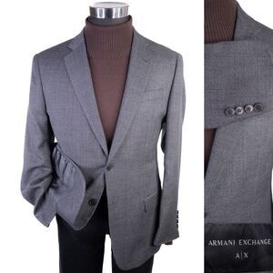 Armani Exchange A|X Gray Blazer Sport Coat Wool Size 40S Two Button Jacket EUC
